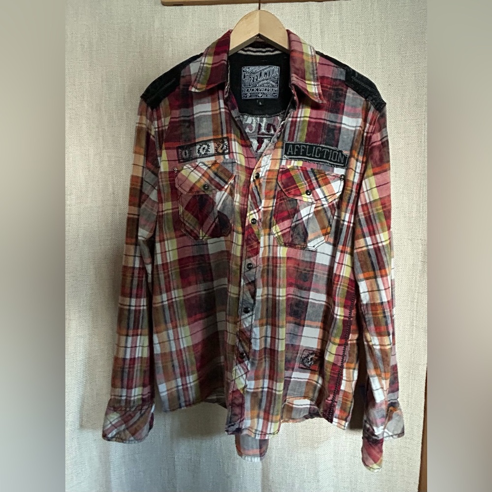 Affliction Multicolor Plaid Cotton Shirt